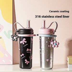 Recentemente popolare di alta qualità 750ml isolato caffè paglia bottiglia d'acqua, adatto per le signore eleganti e persone di successo - Product Image 3