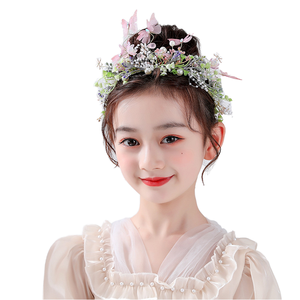 Nuovo Arrivo: Tiara con Farfalle, Fiori, Perle e Foglie per Bambine, Cerchietto per Capelli da Sposa, Accessori per Acconciature - Product Image 1