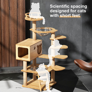 برج قطط فاخر وعصري وصديق للبيئة، كبير الحجم، مصنوع من الخشب والكرتون، مع عمود تسلق وخدش من السيزال، وبيت للقطط - Product Image 4