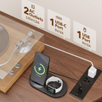 3-stufiger Schallplattenspieler-Ständer mit Steckdose, 80 cm Holz-Plattenspieler-Tisch für Wohnzimmer und Musikzimmer