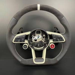 Volant R8 avec bouton de démarrage, volant en cuir entièrement perforé pour <span class=keywords><strong>Audi</strong></span> A3 A4 A5 A6 B8 B9 Q3 Q5 TT TTRS RS3 RS4 S3 S4 S5 8V - Product Image 1