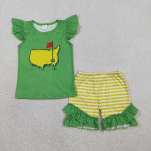 SR3648 RTS Sin Pedido Mínimo Conjunto de Ropa Casual para Niña Pequeña Estilo Dulce Boutique con Bordado American Girl Sin Mangas y Pantalones Cortos - Product Image 4