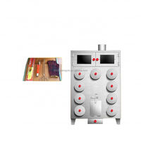 Máquina de Asar de Acero Inoxidable y Madera Pintada, Parrilla para Calentar con Fuego, Máquina de Asar Caña de Azúcar, Máquina de Calentar de 9 Orificios con 4 Ruedas