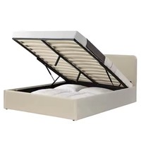Lit de rangement rembourré de style français Design tufté double taille avec ascenseur à gaz Mélange de tissus en bois à prix d'usine