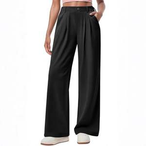 Pantalon ample décontracté à taille haute pour femme avec poches pour la saison printanière Design à jambes larges et taille moyenne - Product Image 1