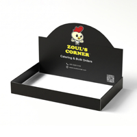 Expositor de mostrador negro personalizado para catering, bandeja de exhibición de papel impresa a todo color con logotipo para promoción de restaurantes de comida rápida