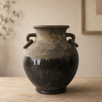 Vase en céramique Wabi Sabi, style rustique, marron caramel, deux tons, avec anse décorative, pour la décoration intérieure d'hôtels et de villas