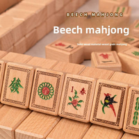 Jeu de Mahjong en bois de hêtre massif de qualité supérieure, tuiles sculptées à la main, signe de fortune, pliable, pour 4 joueurs, jeu de table