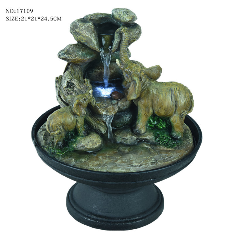 Adapté aux besoins du client D'intérieur polyresin éléphants boivent de l'eau rocaille cascade fontaines d'eau