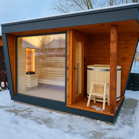 Sauna y Baño de Agua Fría Combinados para Jardín, Sauna Exterior de Madera Natural con Bañera de Hielo Alphas para Uso en Villas y Comercial