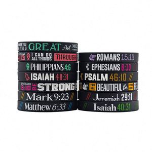 Bracelet en silicone élastique chrétien personnalisable pour hommes et femmes, bracelet promotionnel avec inscription biblique - Product Image 3