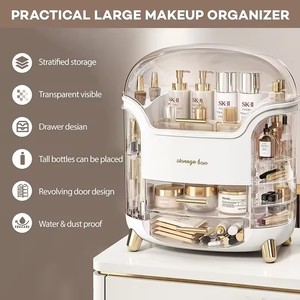 Organizzatore per Trucchi Trasparente <span class=keywords><strong>con</strong></span> Coperchio, Scatola Portacosmetici Antipolvere di Grande Capacità <span class=keywords><strong>con</strong></span> <span class=keywords><strong>Cassetti</strong></span>, <span class=keywords><strong>Organizer</strong></span> da Scrivania per Skincare - Product Image 3