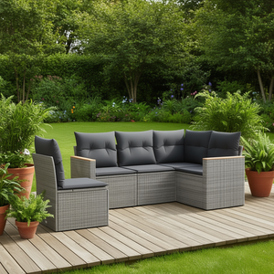Conjunto de Sofá de Jardín de Mimbre Sintético Gris Medio con Fundas Extraíbles, Muebles de Exterior de 5 Plazas, Diseño Contemporáneo - Product Image 2