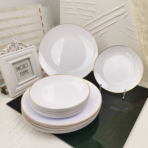 Langlebige PS-Essteller ohne Keramik mit Weiß-Gold-Rand, Leichtgewichtige Kunststoff-Servierplatten für Restaurants und Hotels, OEM-Unterstützung - Product Image 2