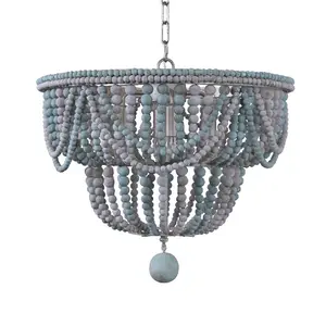 American crafted blue grey color wooden beads pendant light bohemian hanging light