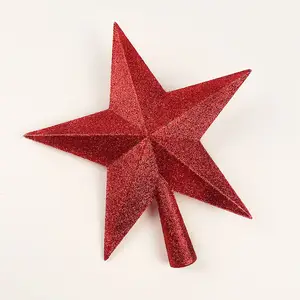 Promosyon yılbaşı ağacı dekorasyon için altın kırmızı Glitter plastik güzel yıldız