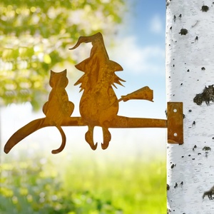 Adornos de jardín de acero oxidado para exteriores, de gran tamaño, con diseños de ciervos, siete delfines, niña oxidada de Halloween, bicicleta, pájaros y ovejas, para paredes - Product Image 1