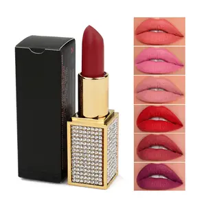 Wholesale Custom Glitter Diamond Lipstick Tubes Nude High Pigment Velvet Lipstick Private Label