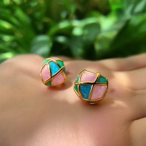 Fashion <b>Stud</b> <b>Earrings</b> 316L Stainless Steel PVD Gold Plating Sustainable Resistant Pink <b>Blue</b> Green Enamel Design - Product Image 3