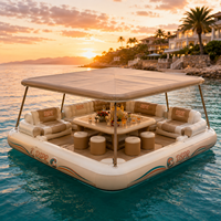 Cabane flottante gonflable avec auvent, canapé, bar et plateforme pour lac, piscine, yacht, usage en resort