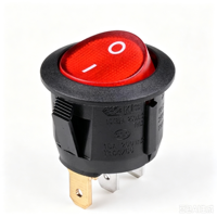 Sakelar Berbentuk Perahu SOKEN RK2-13C 1*1N Hitam dengan Tombol Daya Lampu Merah 3-pin 2-posisi dengan Lampu