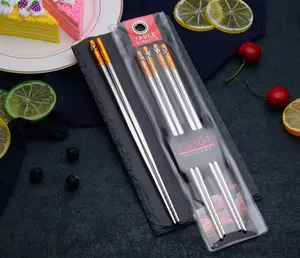 Китайские палочки для еды 5 пар в 1, многоразовые металлические палочки для еды с логотипом под заказ из нержавеющей стали 304, подарочный набор