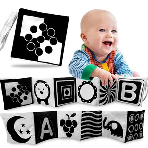 Cadeau pour bébé Livres froissés Ventre pour bébé Jouets de lit visuels pour bébé 0-3 mois Livre en tissu doux froissé noir et blanc