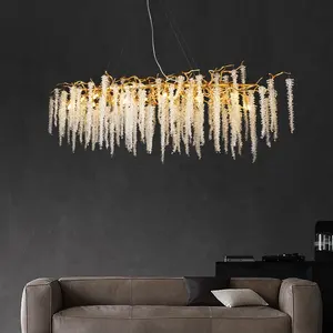 Modern Art Nouveau Vintage Oval Luxury Gold Branches Chandeliers Fancy Pendant Lamp For crystal and gold hanging Lamp Decor Hot