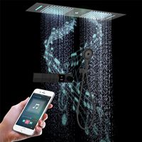 Ensemble de douche LED Bluetooth avec affichage numérique de la température, 4 modes de jet, montage au plafond, noir mat, HONGDEC