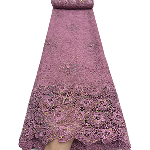 Tissu en dentelle guipure africaine de haute qualité NI.AI pour robe de mariée, robe de soirée, tissu en dentelle guipure nigériane avec strass - Product Image 4