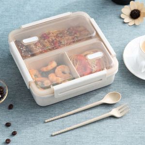 Boîte à lunch bento en paille de blé écologique à grande capacité 1100 ml, simple couche, 3 compartiments, pour l'école, le bureau, les pique-niques et les voyages - Product Image 2