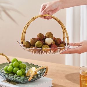 Rotin Portable Corbeille De Fruits En Plastique Bol Décoratif Bonbons Gâteau Collations Plateau De Rangement Table Assiette À Dessert - Product Image 3