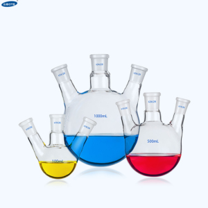 Boccette di vetro con fondo rotondo a tre collo resistenti ad alta temperatura su misura per attrezzature da laboratorio di vendita calda - Product Image 2