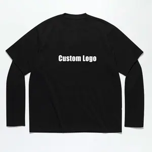 T-shirt personalizzata a maniche lunghe per uomo camicia a doppio strato con stampa grafica maglietta in cotone pesante maglietta a maniche lunghe da uomo