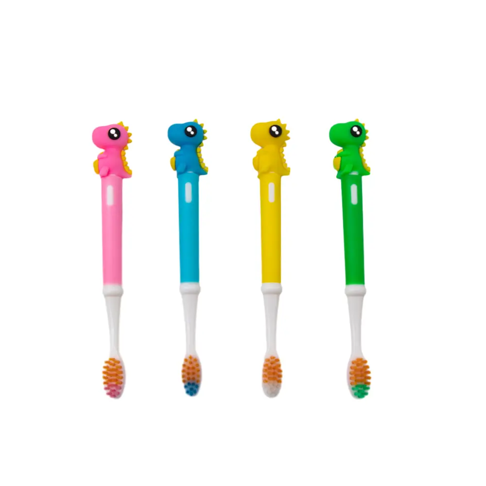 Escova de dentes macia personalizada OEM para crianças de desenho animado com cabo de dinossauro antiderrapante