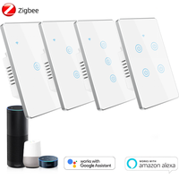 Interrupteur mural intelligent Tuya Zigbee standard US/AU, cadre en alliage d'aluminium, 1-2-3-4 voies, commande vocale via application, interrupteur intelligent pour éclairage