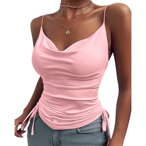 <span class=keywords><strong>Top</strong></span> de <span class=keywords><strong>tirantes</strong></span> sexy con cuello en V profundo y cordón, ajustado, sin espalda, estampado, de color liso, a la moda, para mujer, ideal para el verano. - Product Image 3