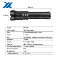 Lampe torche de camping rechargeable SA-890S, zoom, longue portée, haute capacité, étanche, multifonction