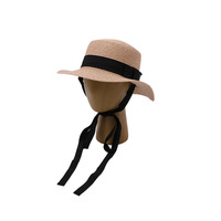 Chapeau de soleil plat en paille de raphia pour femme, chapeau de plage à large bord, style Paris pour les vacances d'été