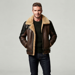 Chaqueta de aviador para hombre, estilo shearling, forrada con piel cálida, informal, para invierno, con cierre de cremallera, fabricación personalizada - Product Image 1