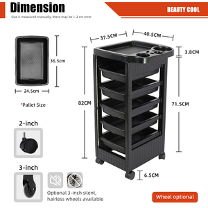Mobile Black <strong>Salon</strong> Trolley Quality <strong>Salon</strong> Furniture Equipment Trolley Cart <strong>Beauty</strong> Use Plastic PP Materials Home with 4 Wheels - Product Image 4