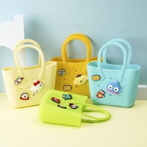Bolsa de Praia de Silicone Portátil Leve e Colorida DIY com Diamantes e Flores, Padrão de Doces, Fechamento Aberto para Crianças - Product Image 4