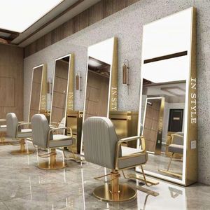 Miroir de Barbier Professionnel sur Pied en Acier Inoxydable avec Éclairage pour Salon de Coiffure - Product Image 3