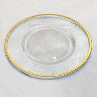 Assiette de présentation élégante pour mariage, 13 pouces, côtelée, transparente, avec bord doré, en plastique, pour service de table