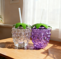 Herbruikbare 500ml BPA-vrije unisex doorzichtige drinkfles voor sap en water, schattig fruit-druivenvormig, trendy stijl, zomerfeestjes, plastic