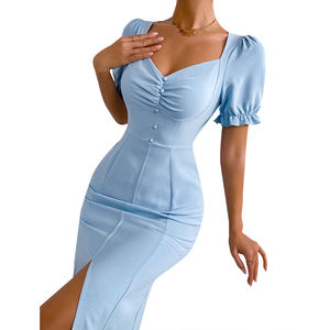 Robe de printemps style français en <span class=keywords><strong>sapin</strong></span> à bulles, nouveauté, rétro, fendue, manches à bulles, <span class=keywords><strong>jupe</strong></span> d'été mince pour femmes, 2022 - Product Image 3