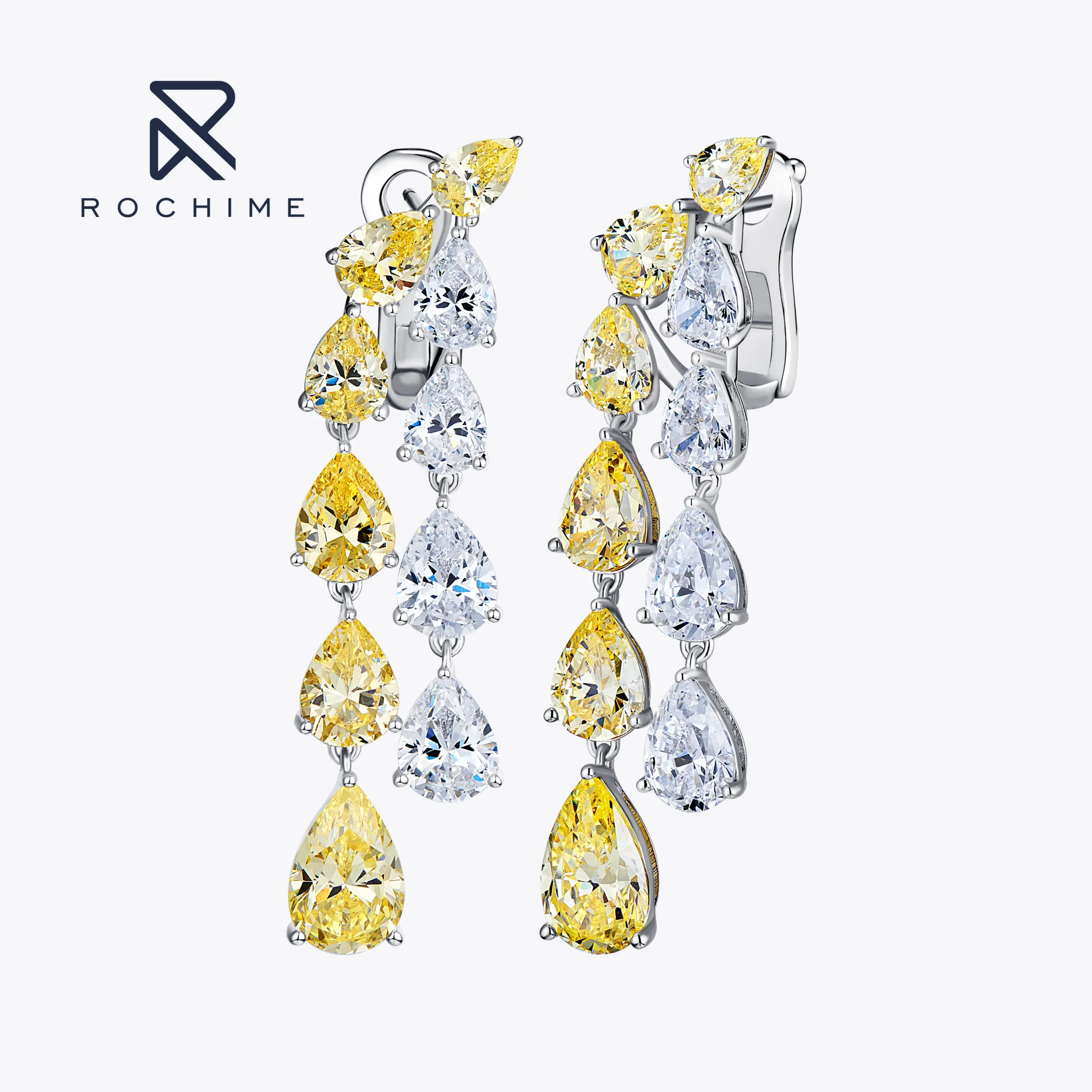 Rochime luxury sparkling yellow diamond earrings925 sterling silver gold plated zircon fine jewelry for women