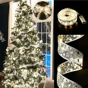 K1892 Kerstboom Decoratie Ornamenten Lint Fairy Light Bows Decor Natal Nieuwjaar 2023 Led String Lights Xmas Tree