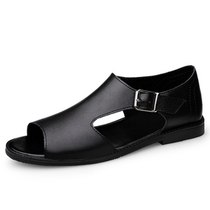 Sandales d'uniforme pour hommes, robe, Oxford Derby Business Hollow Out Air Hole Leather Low-top Open-toe Hasp Buckle Handmade Outdoor - Product Image 1