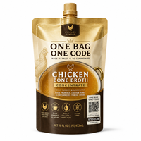 Pochette personnalisée avec bec verseur pour bouillon de poulet, avec code QR pour l'identification et l'emballage traçable de la soupe